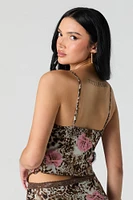 Camisole volantée en filet avec liséré de dentelle