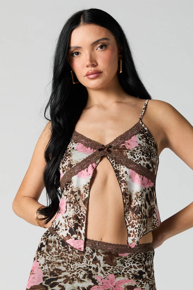 Camisole volantée en filet avec liséré de dentelle