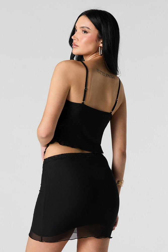 Mesh Lace Trim Mini Skirt