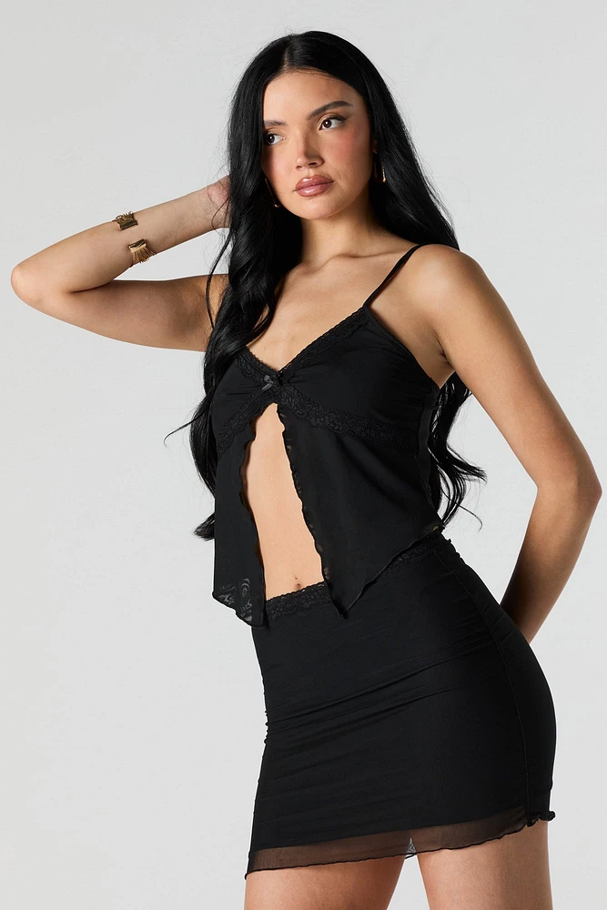Mesh Lace Trim Mini Skirt