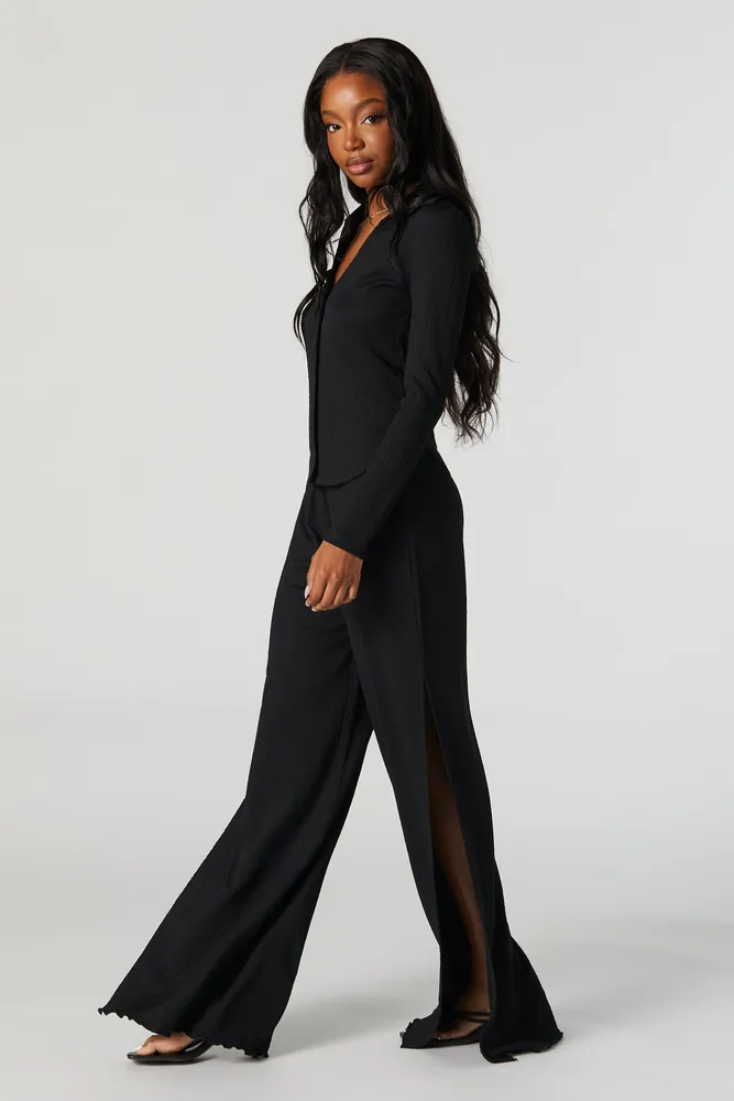 Textured Slit Palazzo Pant