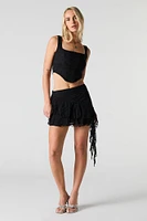 Floral Lace Ruffle Asymmetrical Mini Skirt