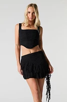 Floral Lace Ruffle Asymmetrical Mini Skirt