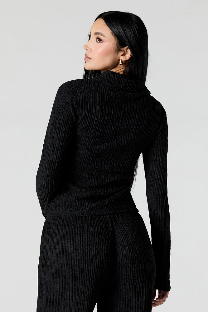 Textured Button Front Long Sleeve Top