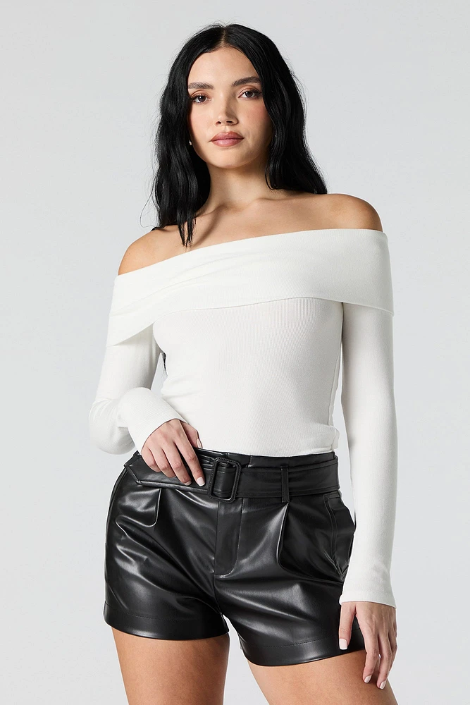 Faux Leather Belted Short