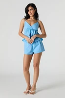 Textured Mid Rise Drawstring Short