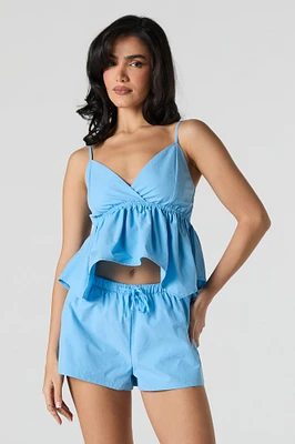 Textured Mid Rise Drawstring Short