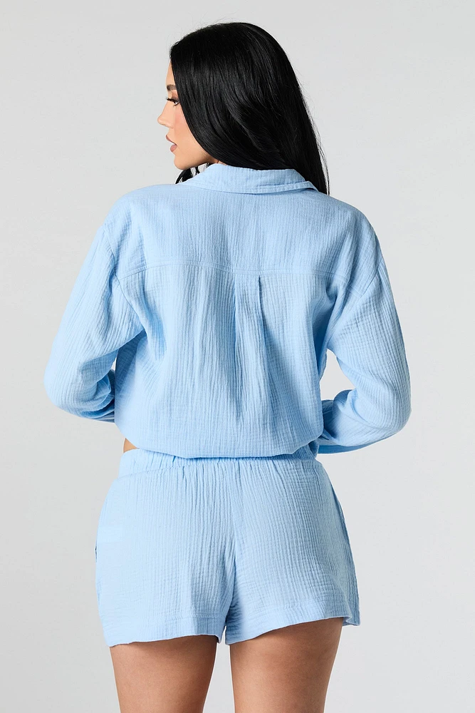 Textured Elastic Waist Short