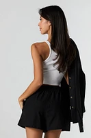 Short en mélange de lin à taille coulissante