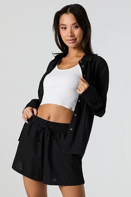 Short en mélange de lin à taille coulissante