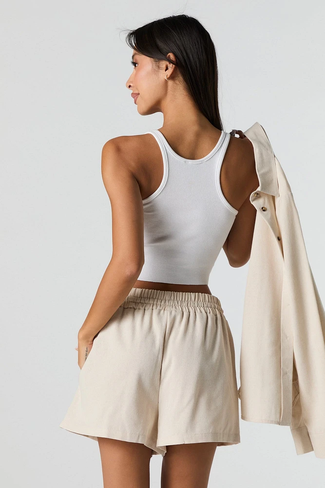 Short en mélange de lin à taille coulissante