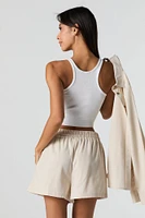 Short en mélange de lin à taille coulissante