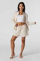 Short en mélange de lin à taille coulissante