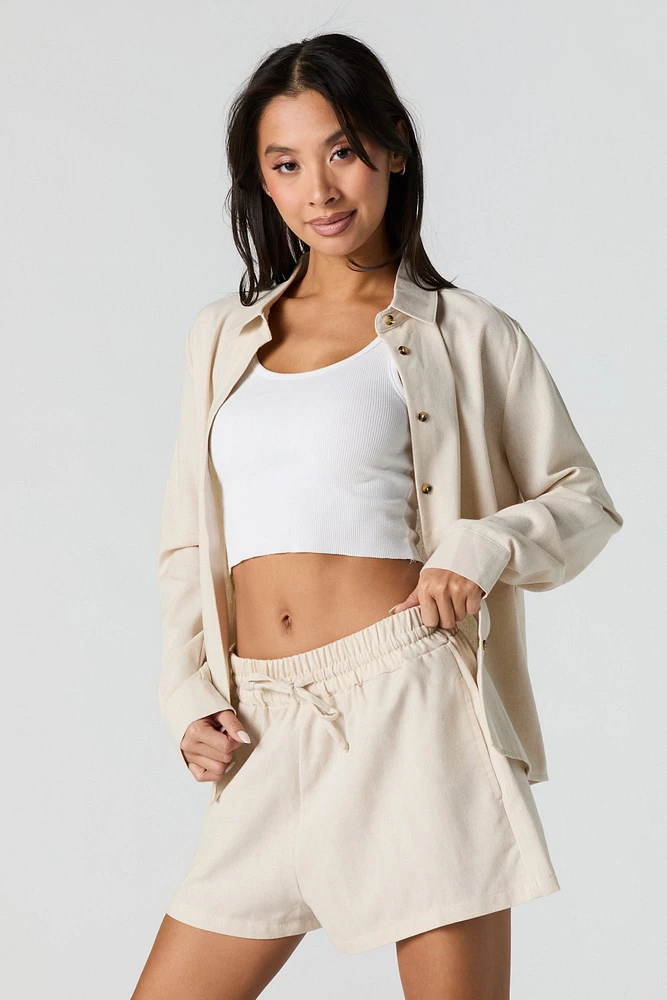 Short en mélange de lin à taille coulissante