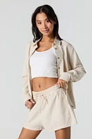 Short en mélange de lin à taille coulissante
