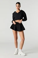 Minijupe-short en molleton à taille coulissante