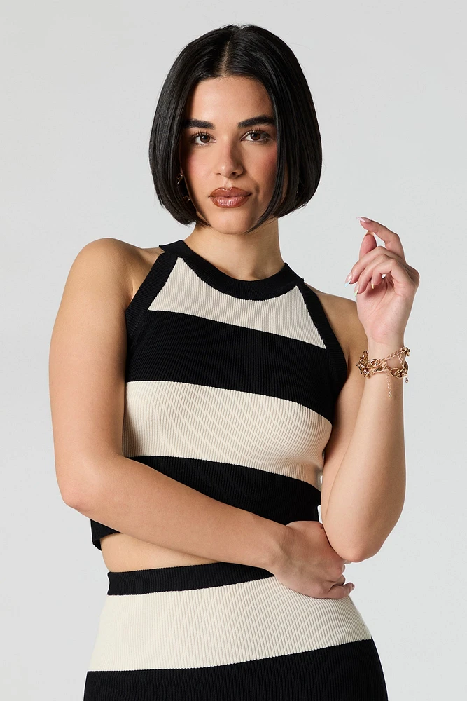 Wide Striped Ribbed Knit Cropped Tank