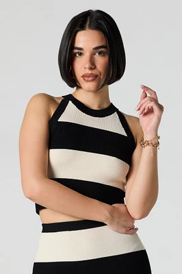 Wide Striped Ribbed Knit Cropped Tank