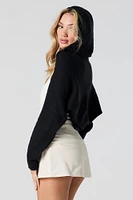 Ribbed Knit Hooded Cropped Cardigan