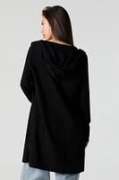 Ribbed Hooded Open Front Cardigan