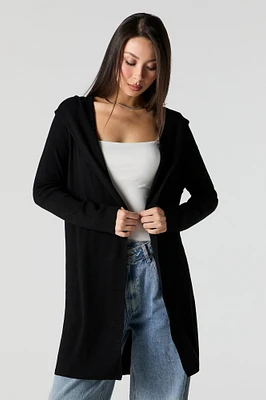 Ribbed Hooded Open Front Cardigan