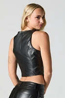 Faux Leather Button Front Vest