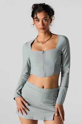 Zip-Up Corset Long Sleeve Crop Top