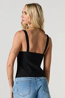 Contrast Bow Trim Hook-and-Eye Corset Tank