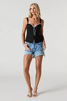 Contrast Bow Trim Hook-and-Eye Corset Tank