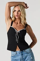 Contrast Bow Trim Hook-and-Eye Corset Tank