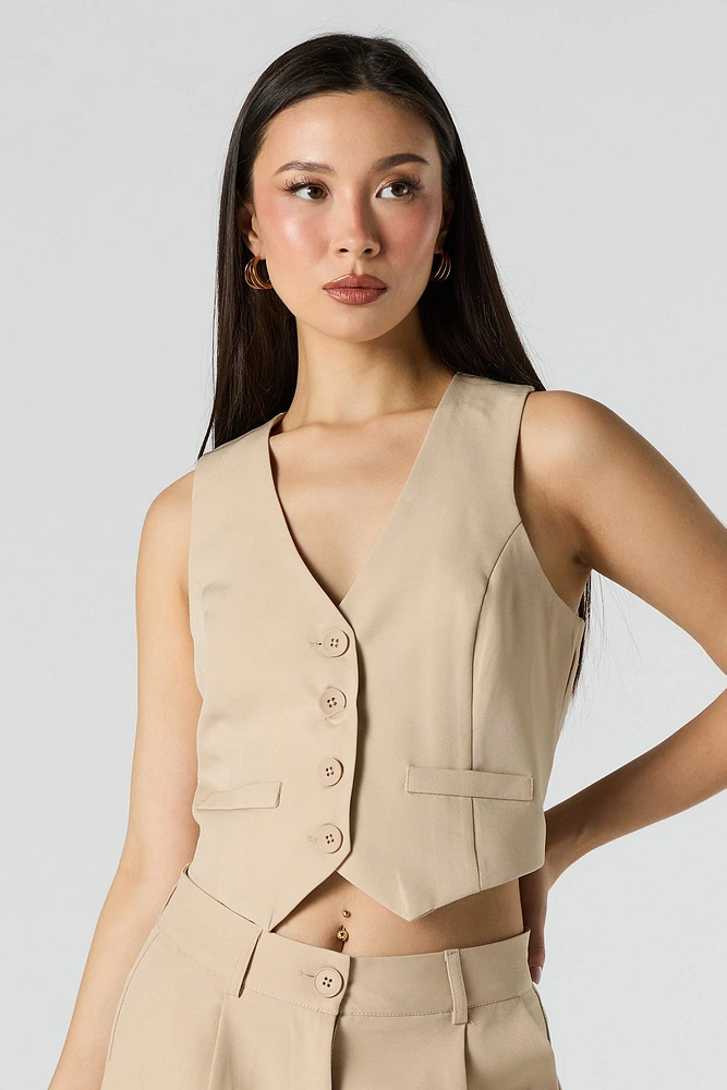 Cropped Button-Up Vest