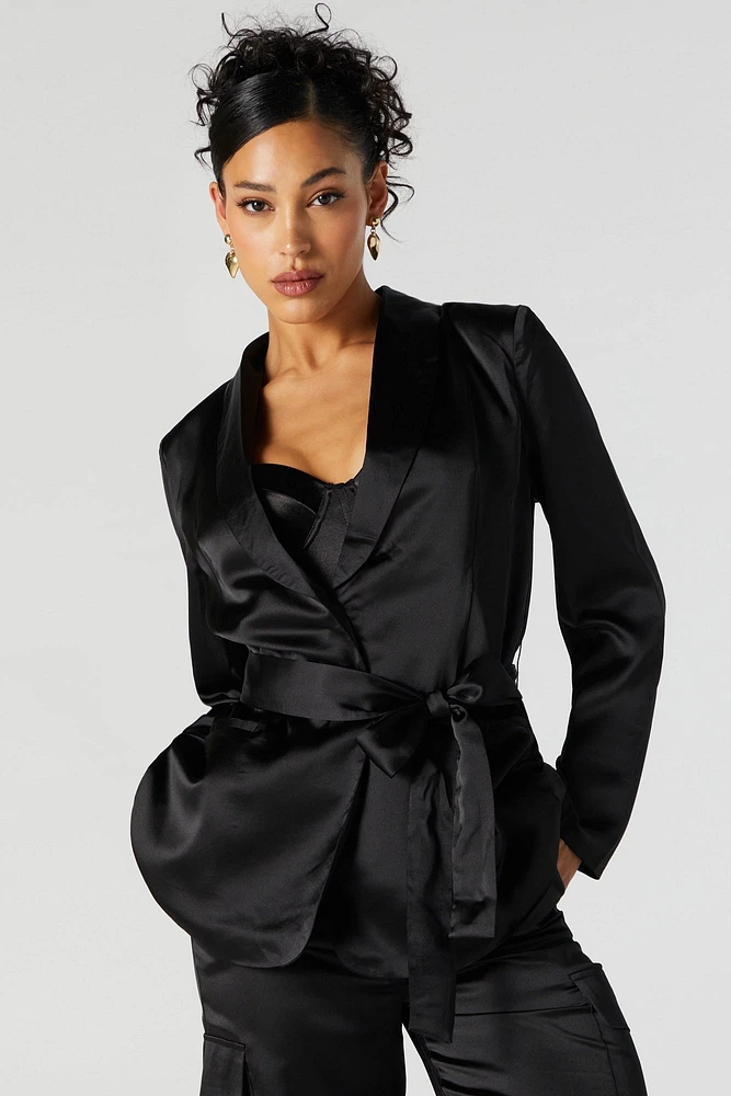 Satin Belted Blazer