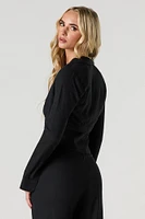 Blazer court ouvert en mélange de lin