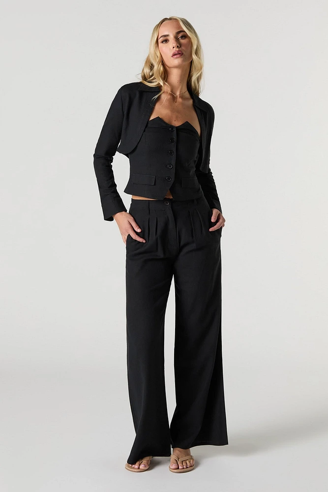 Blazer court ouvert en mélange de lin