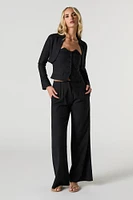 Linen-Blend Cropped Open Front Blazer