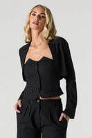 Linen-Blend Cropped Open Front Blazer