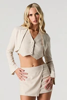 Blazer court ouvert en mélange de lin