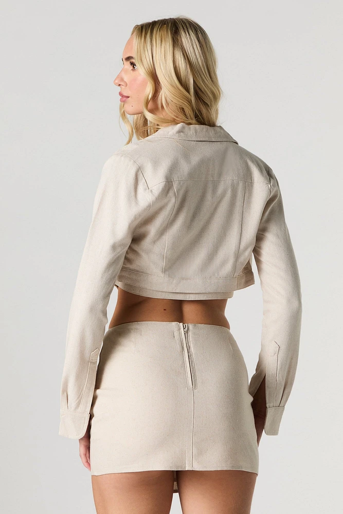 Linen Cropped Open Front Blazer