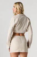 Linen Cropped Open Front Blazer