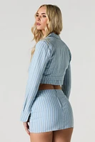Linen-Blend Cropped Open Front Blazer