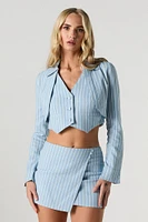 Linen-Blend Cropped Open Front Blazer