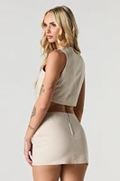 Veste boutonnée courte en mélange de lin