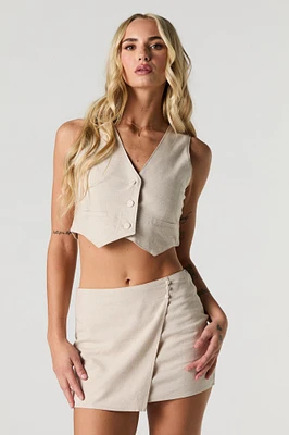 Veste boutonnée courte en mélange de lin