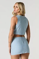 Linen-Blend Cropped Button-Up Vest