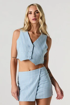 Linen-Blend Cropped Button-Up Vest