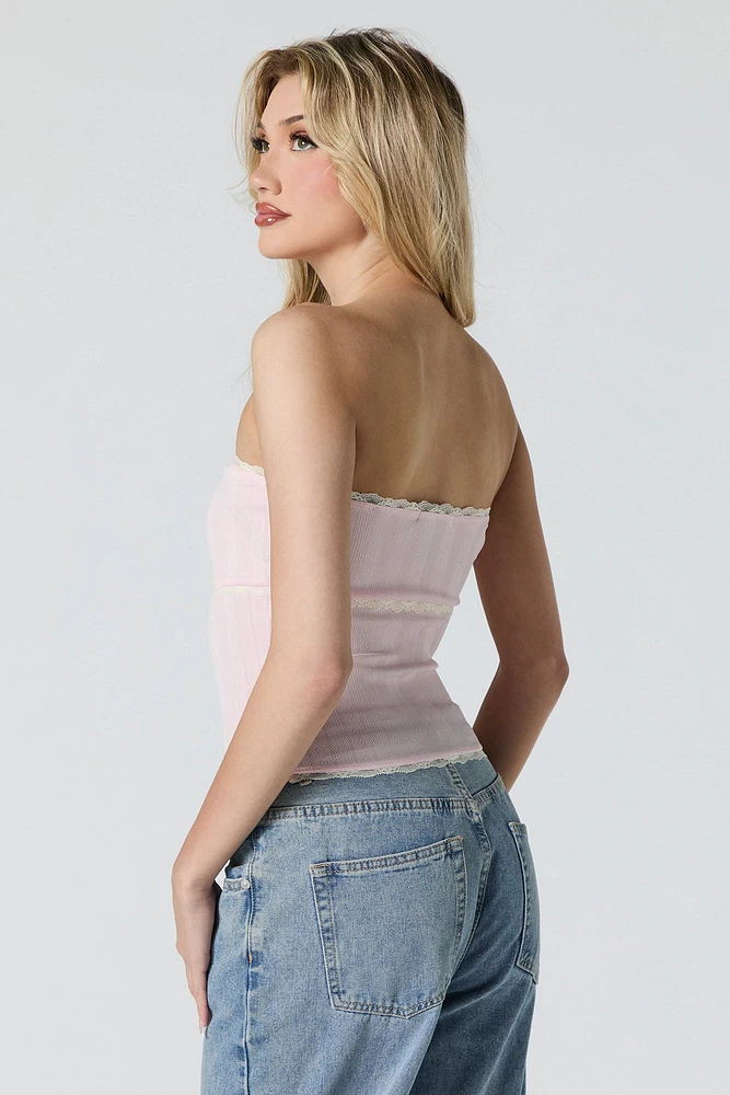 Pointelle Knit Lace Trim Tube Top