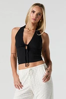 Ribbed Lace Trim Halter Top