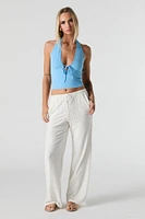 Ribbed Lace Trim Halter Top