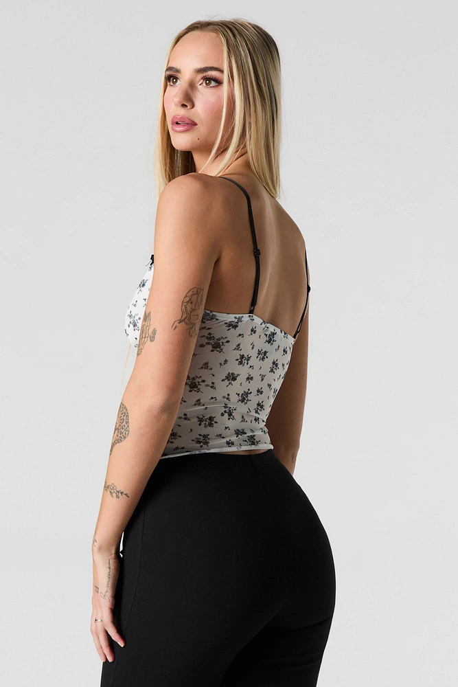 Camisole en filet fleuri avec liséré de dentelle
