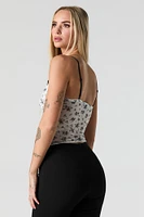 Camisole en filet fleuri avec liséré de dentelle